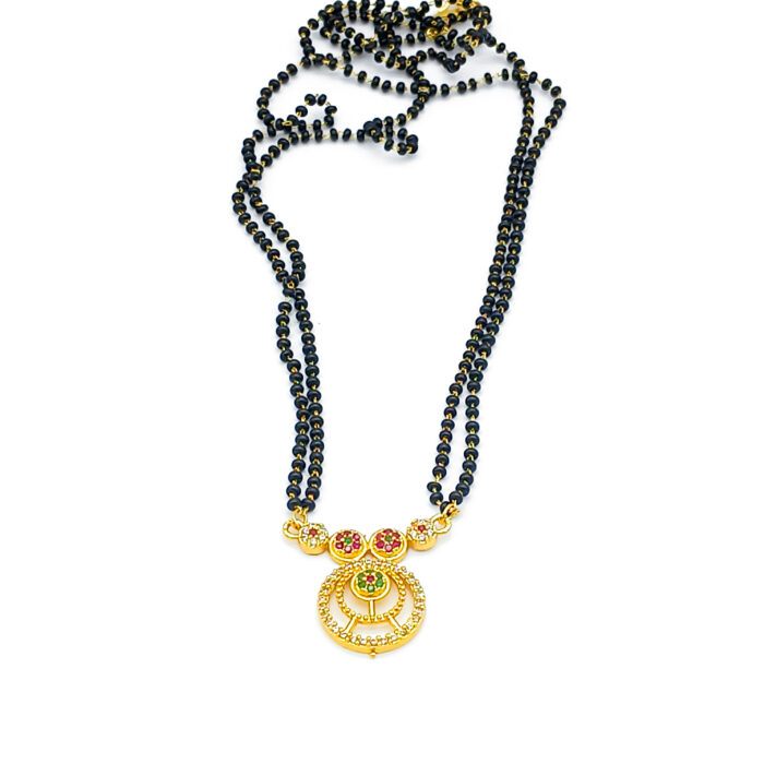 Traditional Dual-Strand Gold-Plated Mangalsutra with Floral Pendant